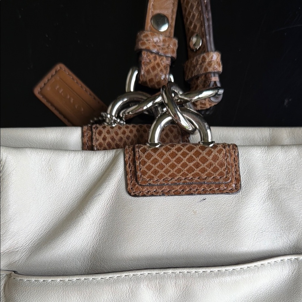 Coach Cream and Brown Leather Hobo Bag